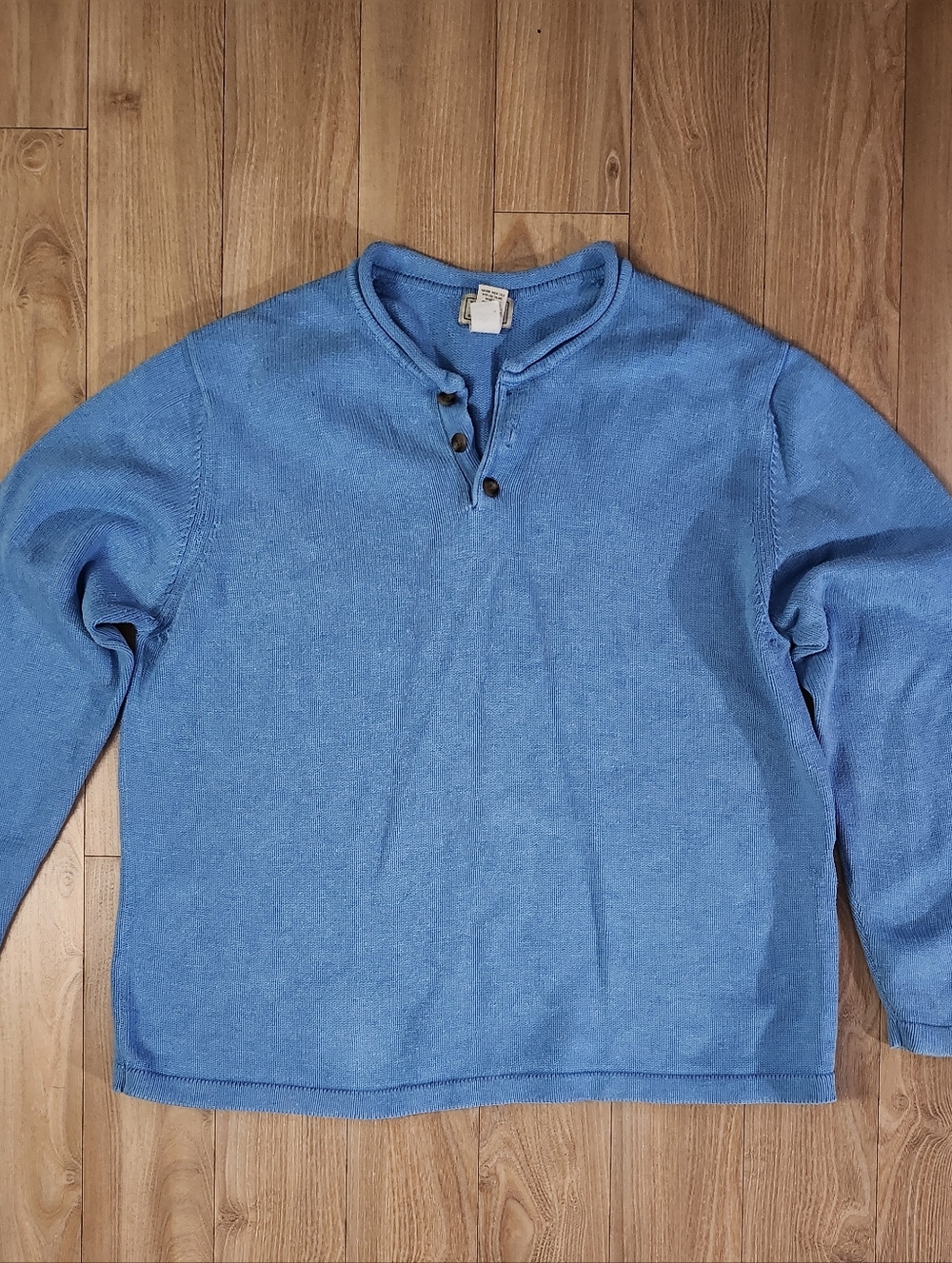 L.L. Bean Mens Sky Blue Henley Crewneck Sweater Size: XL Used: Good